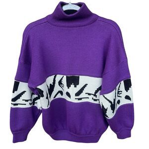 Vintage‎ Liz Wear Turtleneck Sweater Women Medium Wool Purple Heavyweight Winter